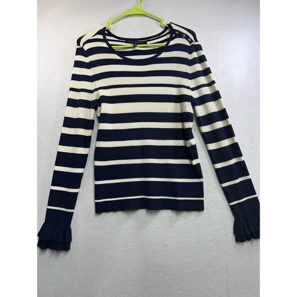 White House Black Market Sweaters - White House Black Market Striped Knit Crewneck Pullover Sweater Blue/White S